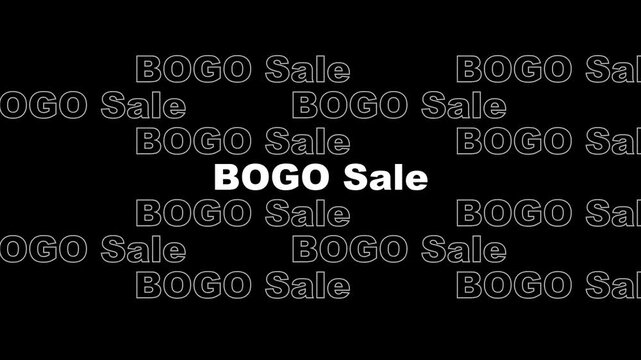 Buy One Get One Free Promotional Video Banner with Animated White Text on a Solid Black Background