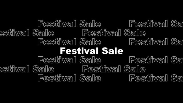 Kinetic Typography Festival Sale Animation with Outlined and Bold White Text Moving on Black Background for Marketing