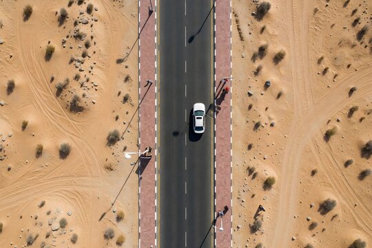 Top view steet in desert