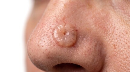 Fototapeta premium Extreme macro of flesh colored nodular basal cell carcinoma on human nose