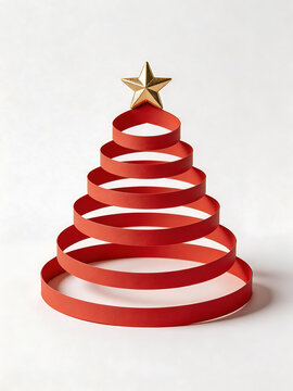 Red paper spiral Christmas tree with gold star