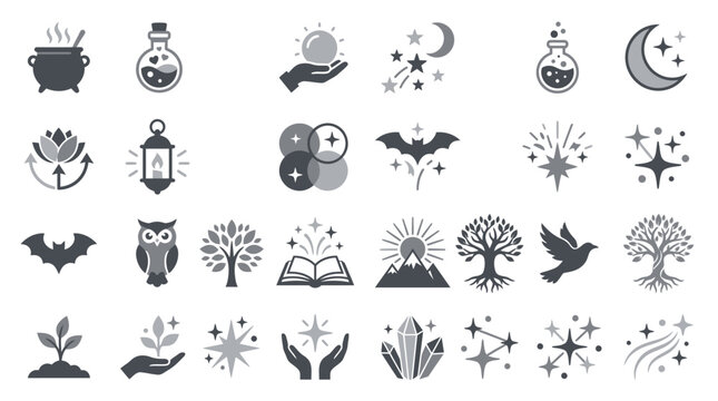Minimalist celestial and magical icon set.