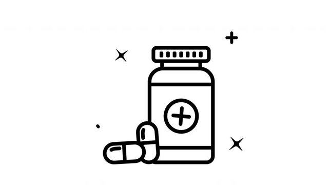 A simple Capsule Bottle icon animation. Suitable for pharmaceutical websites, medical brochures, health blogs, and more. Icon depicting medication bottle, pills.