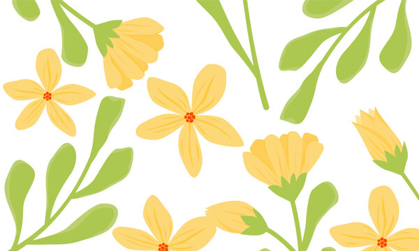 Yellow flower background vector. Hand drawn florals banner, wallpaper and presentation.