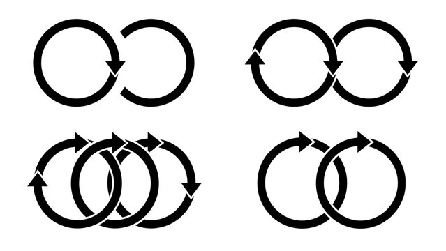 Collection of black circular arrow symbols for refresh and concepts with rotation direction interface collection abstract continuous