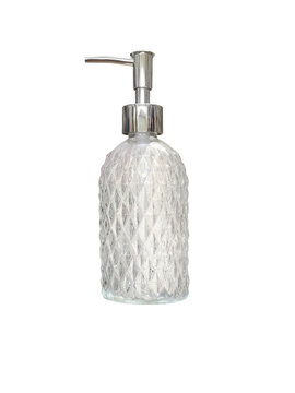 Clear glass perfume bottle with a diamond pattern PNG transparent.