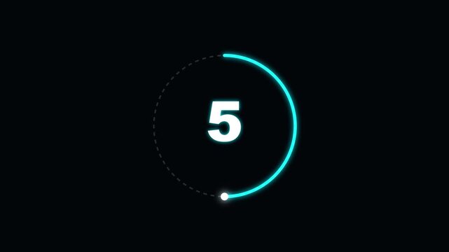 Cinematic Ten Second Digital Countdown Timer with Blue Glowing Neon Circular Progress Bar Motion Graphics