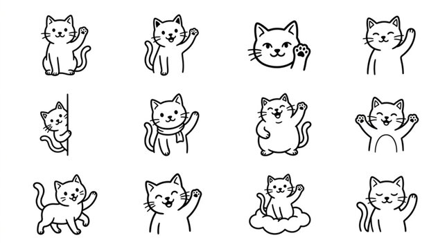 Playful cartoon cats in various poses and expressions.