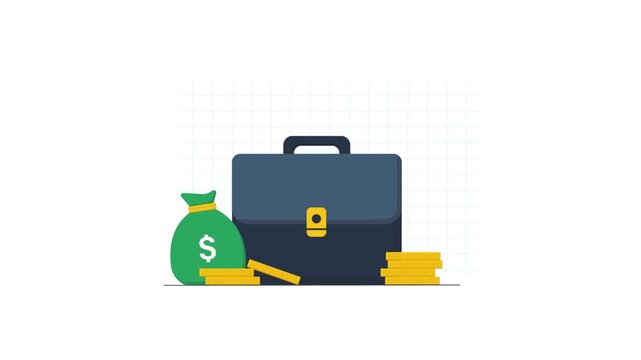 Animated Business Briefcase with Growing Financial Chart and Money Bag 
