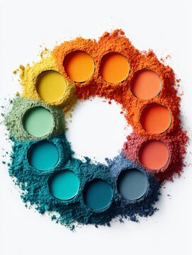 Oil-based color powder cylinder cut in order of 12 color phase rings