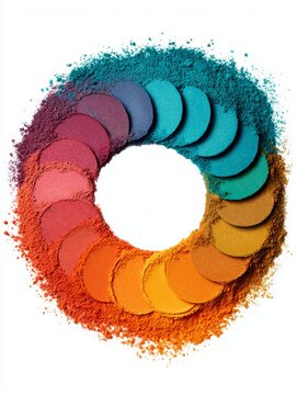 Oil-based color powder cylinder cut in order of 12 color phase rings