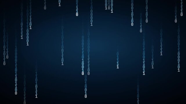Blue binary data rain falling in a data center 4K loop