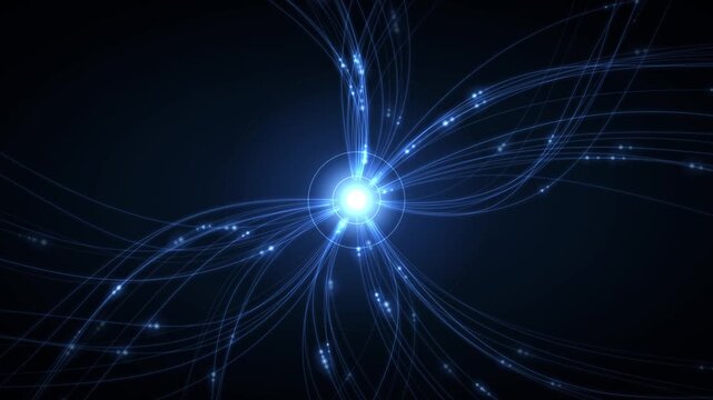 Blue fiber optic cables feeding a glowing central hub 4K loop
