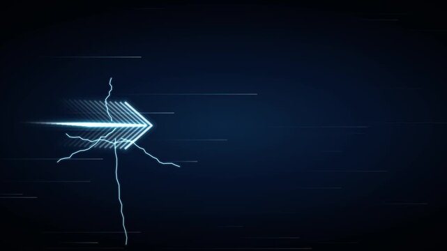 Blue energy arrow with motion blur and lightning 4K loop