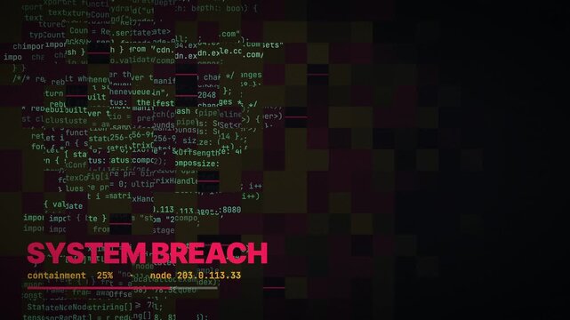 System breach alert with spreading data corruption 4K loop