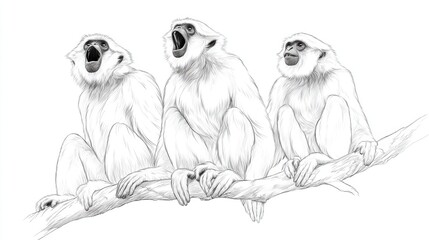 Obraz premium Three Monkeys Sitting on a Branch, Expressing Different Emotions