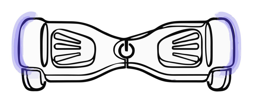 Minimalist hoverboard top-down line art icon. Generative AI