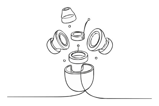 Wireless earbuds exploded view line art vector illus.... Generative AI