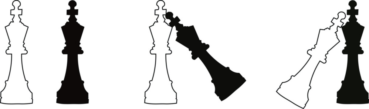 Chess king piece set showing game strategy competition checkmate defeat leadership victory and power concept vector graphic illustration
