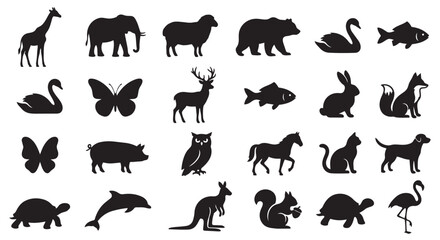 Fototapeta premium Collection of diverse animal silhouettes and wildlife icons with silhouette wildlife collection