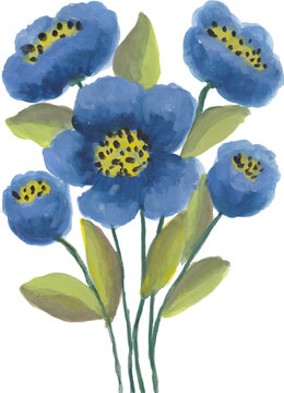 Blue Flowers Bouquet Hand-Painted Illustration