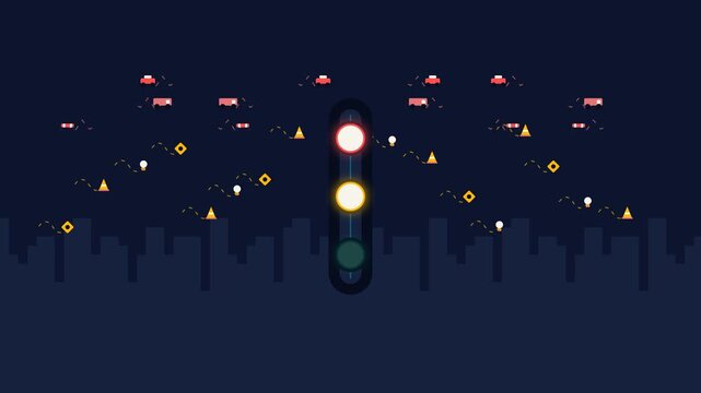 Smart City Traffic Control System with Minimalist Transport Icons and Urban Infrastructure Design