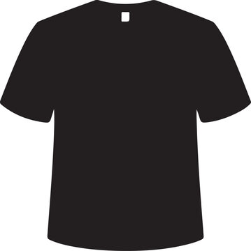 Simple black t-shirt silhouette with short sleeves and crew neck isolated on a white background, for apparel mockup templates