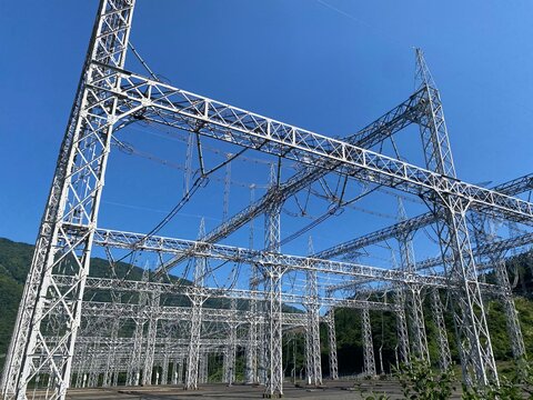 Low Angle View of High Voltage Substation