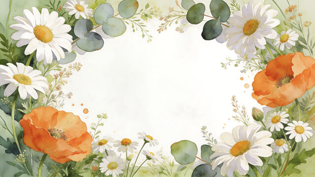 Vibrant floral wreath arrangement with daisies and orange blooms in circular design.