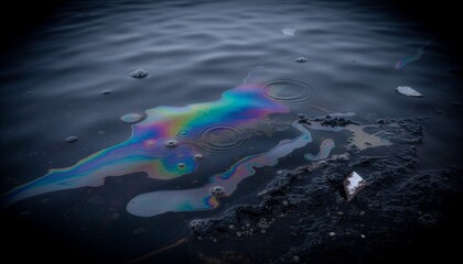 Obraz premium Abstract polluted water texture with oil stains and chemical residue.