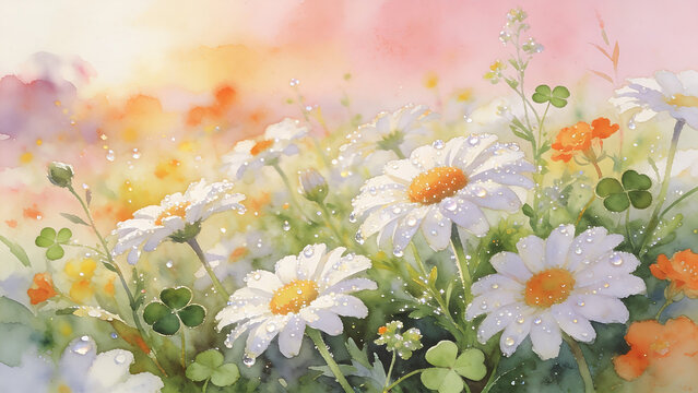 Bright bouquet of white daisies with delicate orange and yellow centers in soft focus.