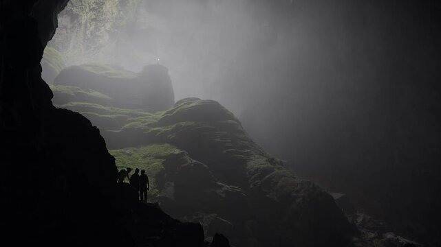 explorers Admiring the view of the first doline of Son Doong cave