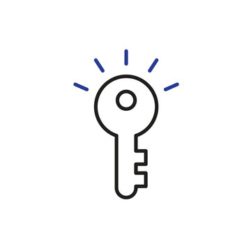 Solution icon. Solution key. A key with a line above it. assistants, optimization, and management. Outline design style.