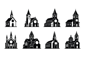 Fototapeta premium Traditional christian church buildings and cathedral silhouette illustrations