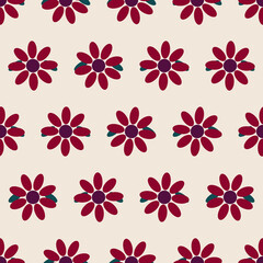 Fototapeta premium Seamless floral folk floral pattern, dark magenta vector print for apparel, packaging and social media backgrounds