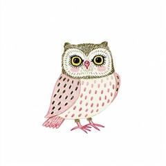 Obraz premium Cute watercolor owl illustration with pink spotted feathers