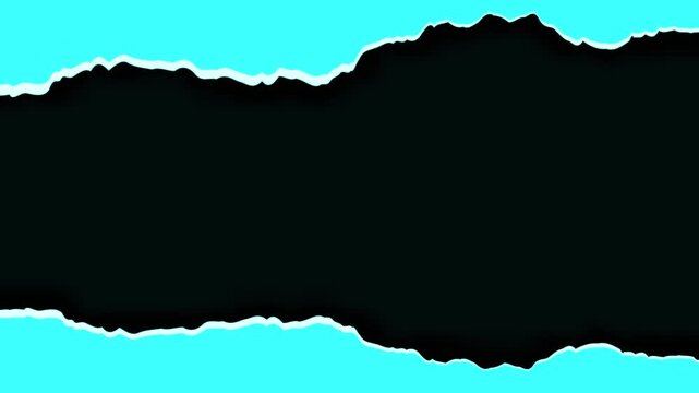 Paper Tear Transition Revealing Cyan Edge Border, Ripped Paper Scene Change Wipe Effect, Black Background