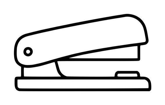 Hand drawn vector outline illustration of a classic desktop office stapler, simple black line art icon for paperwork and stationery themes