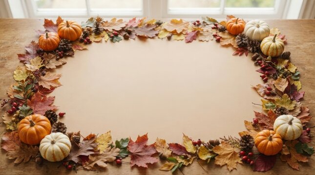 Dried floral wreath with autumn leaves and flowers