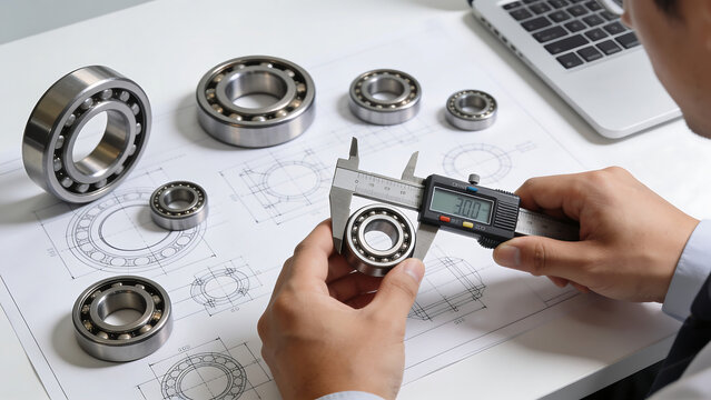 Mechanic carefully inspecting automotive engine bearings with precision tools.
