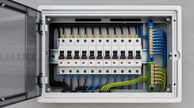 Distribution Board Demonstration With Open Protective Cover And Circuit Components For Electrical Installation Training Sessions
