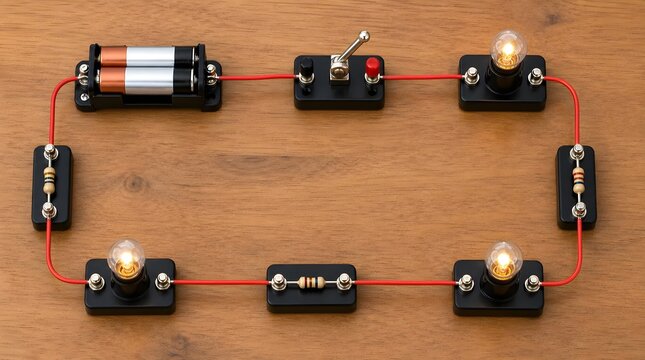Series Circuit Demonstration With Lamps Resistors And Battery Module For Practical Electrical Principles Training Sessions