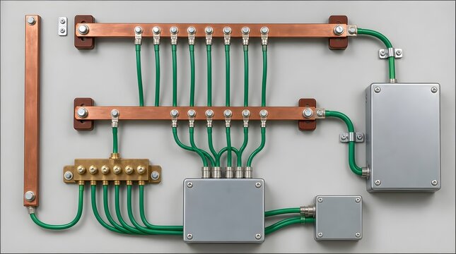 Earthing And Bonding Board With Copper Bars And Grounding Clamps For Electrical Safety Training Sessions