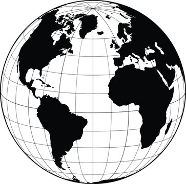 A detailed vector world map showing continents and latitude longitude lines on a global earth globe
