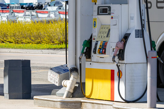 Gaspesie, Canada, 30 May 2026 : A Shell gas pump offers various fuel types including diesel and different octane levels at a service station.