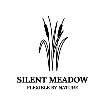 Botanical reed grass logo for Silent Meadow nature brand.