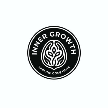 Circular botanical seal logo with inner growth text.
