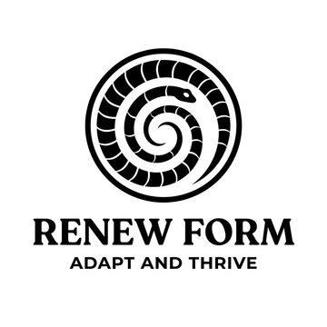 Circular coiled snake logo for Renew Form brand.