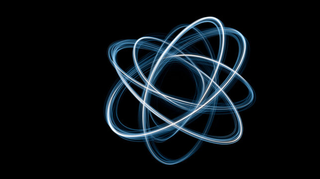 Glowing lines representing an atomic reaction as atoms separate, physics and chemistry illustration concept, with copy space
