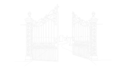 Fototapeta premium Ornate Open Gates Leading to a Bright Path, Architectural Entrance, Hopeful Future